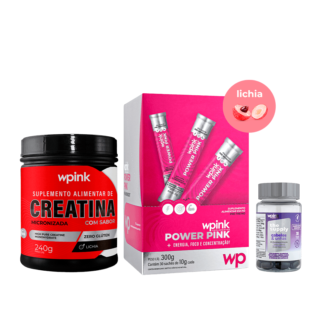 Pré-treino + creatina de lichia + cabelos e unhas