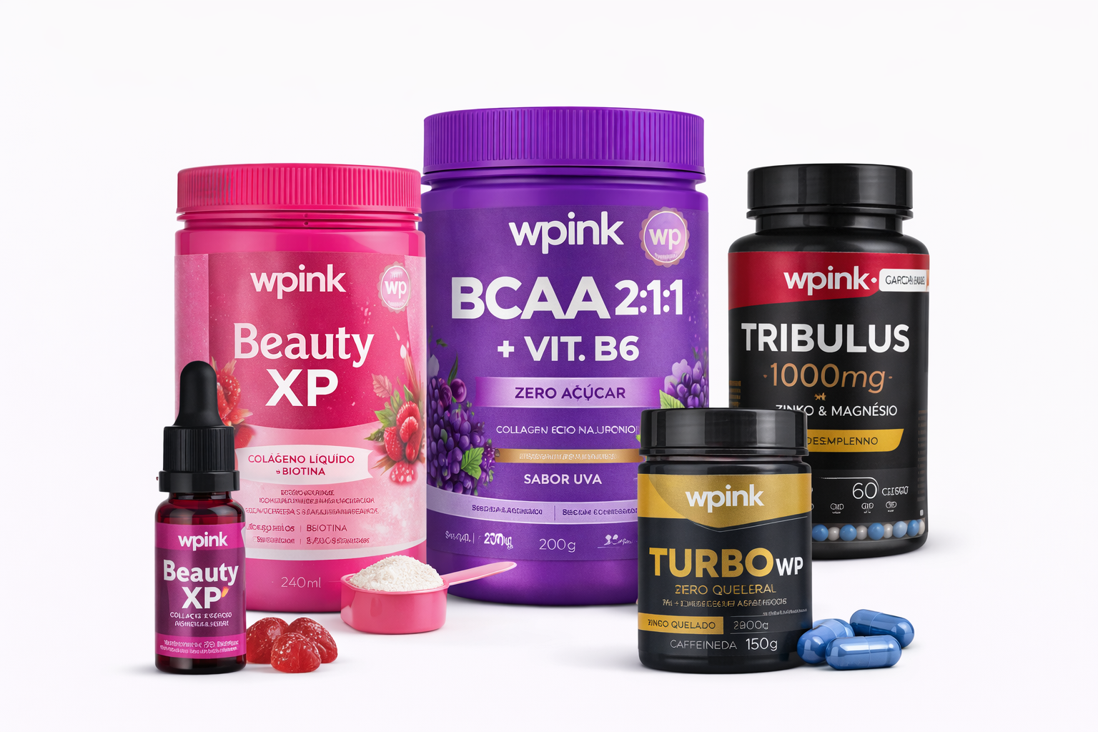 Kit beleza e treino:: Colágeno + BCAA + Tribulus + Booster de treino